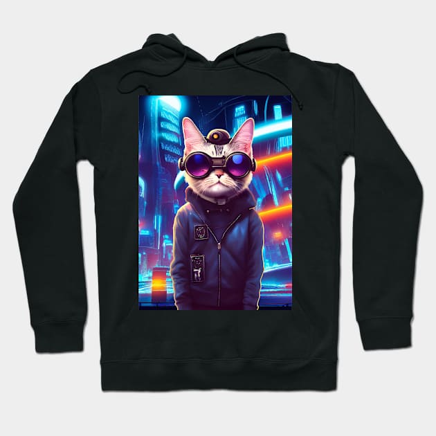 Cool Japanese Techno Cat In Japan Neon City Hoodie by star trek fanart and more